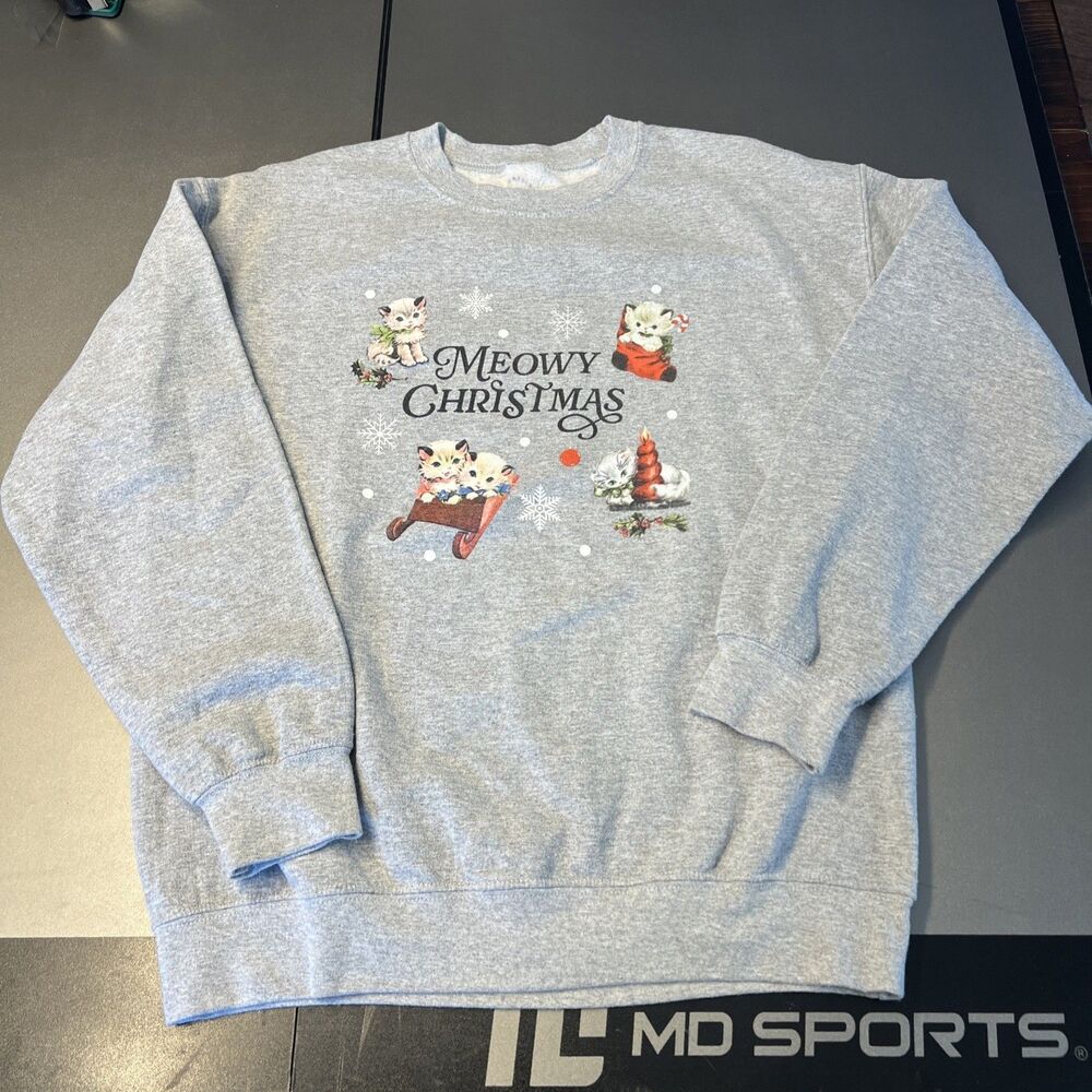 Pacsun Christmas Cats Gray Women’s Crewneck Sweatshirt Medium